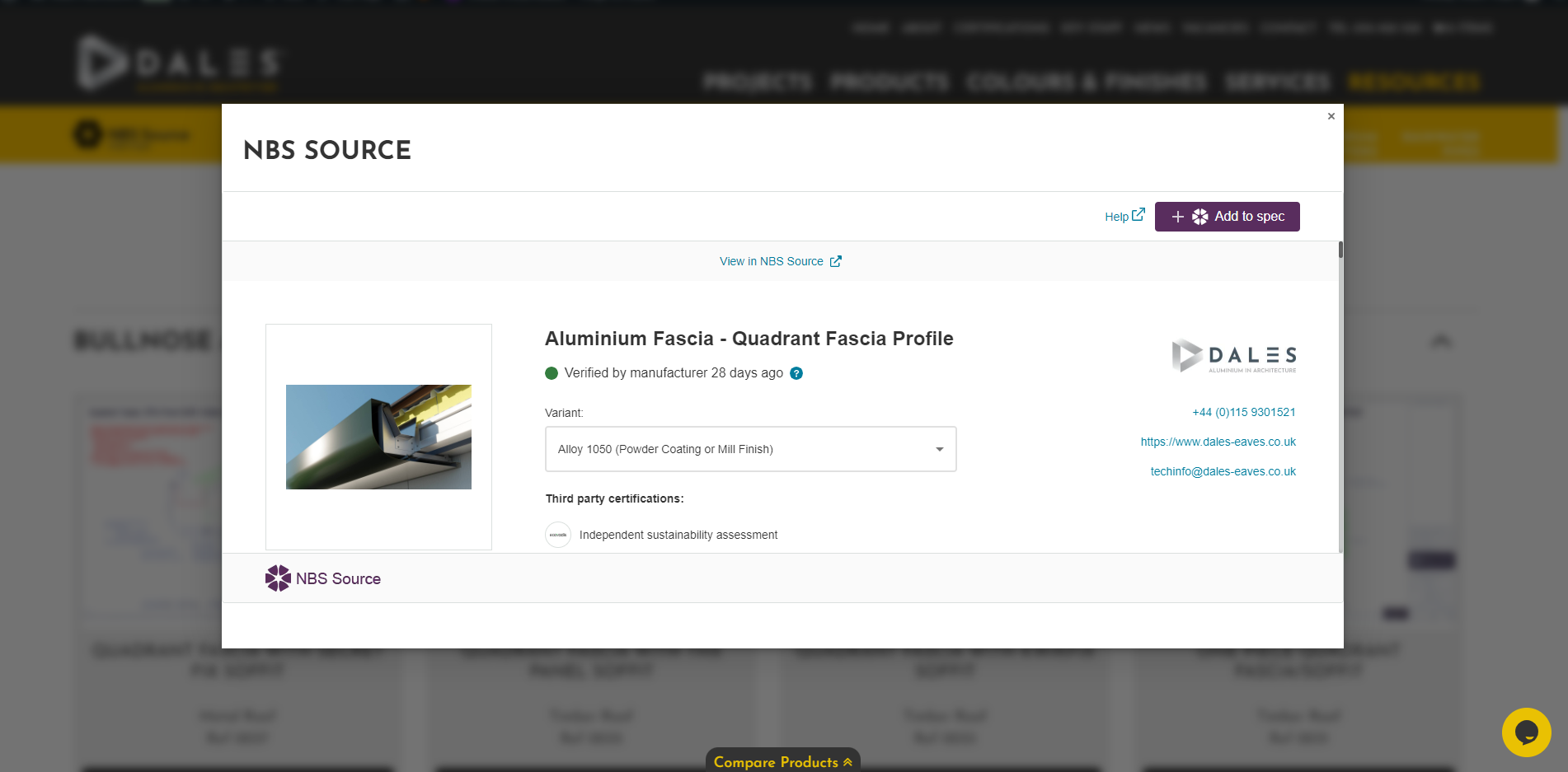 Nbs Source NBS Source & BIM Object Integration - Dales Fabrications