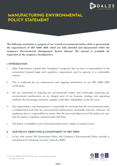 Manufacturing Environmental Policy Statement