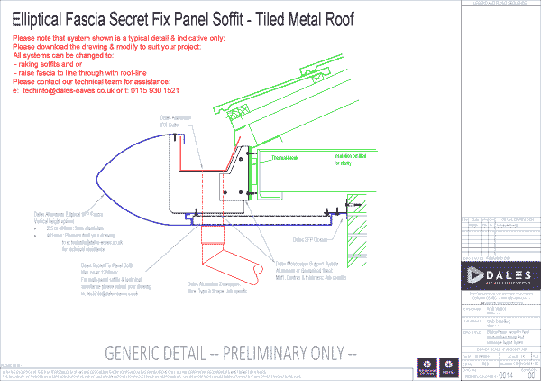Elliptical fascia with secret fix panel soffit