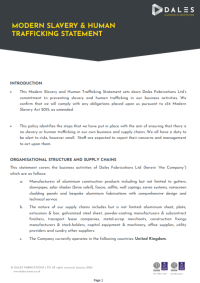 Modern Slavery & Trafficking Statement