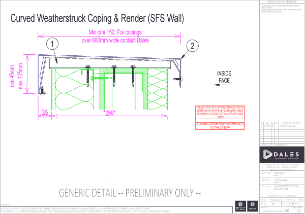 Curved Weatherstruck coping with render (SFS wall)