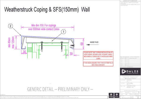 Weatherstruck coping with 150mm SFS Wall