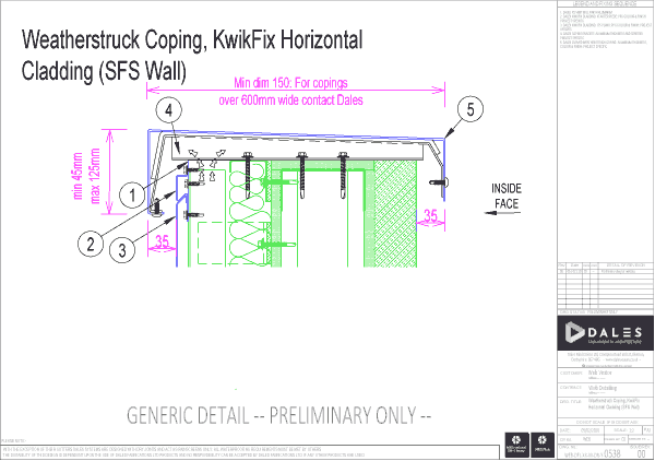 Curved Weatherstruck coping with KwikFix horizontal cladding (SFS wall)