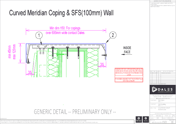 Curved Meridian coping with 100mm SFS Wall