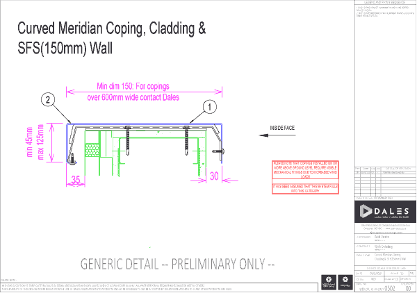 Curved Meridian coping with 150mm SFS Wall