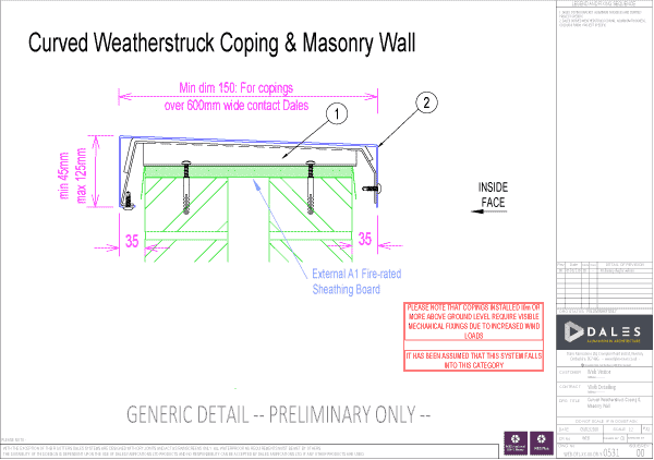Curved Weatherstruck Aluminium Coping with masonry wall