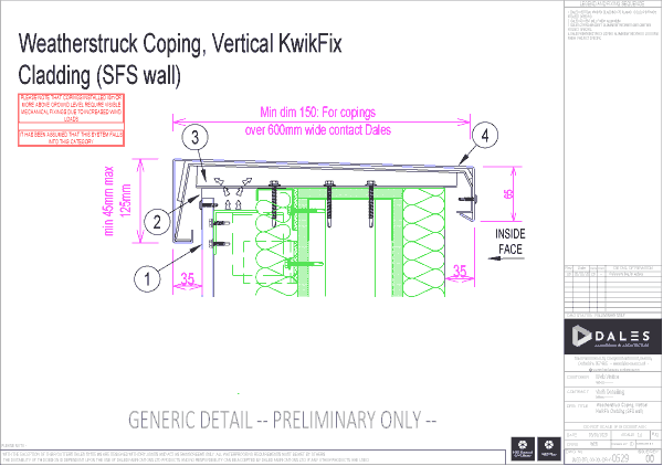 Weatherstruck coping with KwikFix vertical cladding (SFS wall)