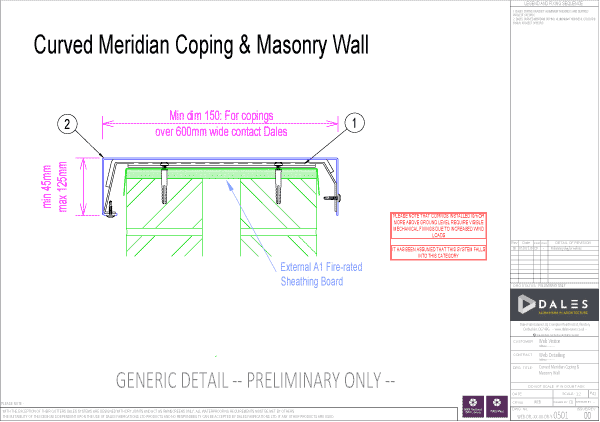 Curved aluminium coping with masonry wall