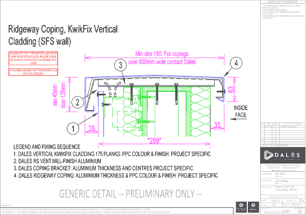 Ridgeway coping with KwikFix vertical cladding (SFS wall)