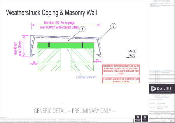 Weatherstruck coping with masonry wall (ply)