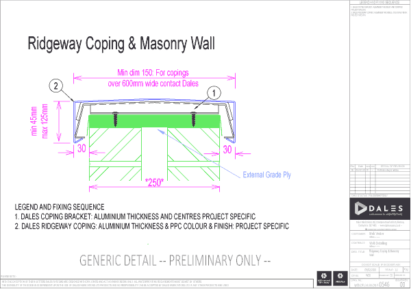 Ridgeway coping with masonry wall (ply)