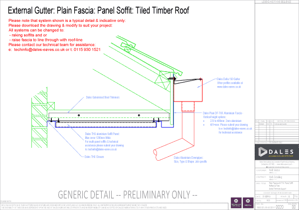 Plain fascia panel and soffit with external gutter