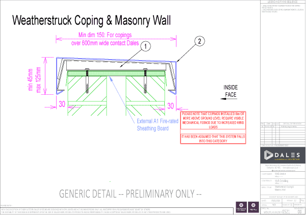 Weatherstruck aluminium coping with masonry wall