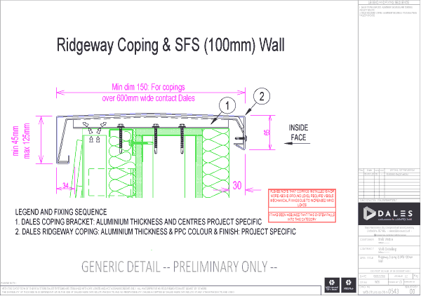 Ridgeway coping with 100mm SFS Wall