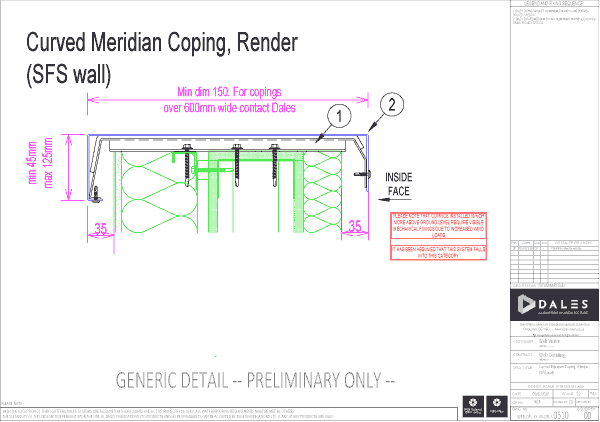 Curved Meridian coping with render (SFS wall)