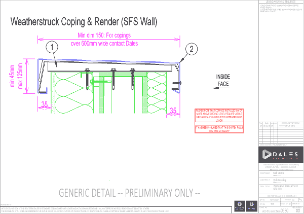 Weatherstruck coping with render (SFS wall)