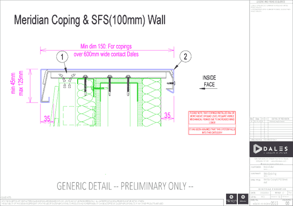 Meridian coping with 100mm SFS wall