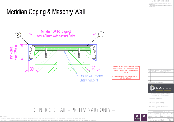 Aluminium coping with masonry wall