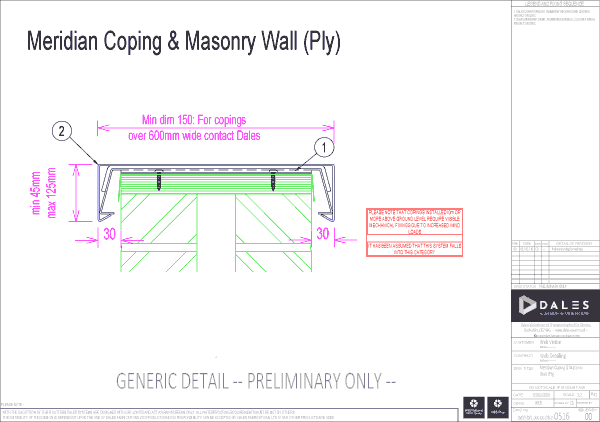 Meridian coping with masonry wall (ply)