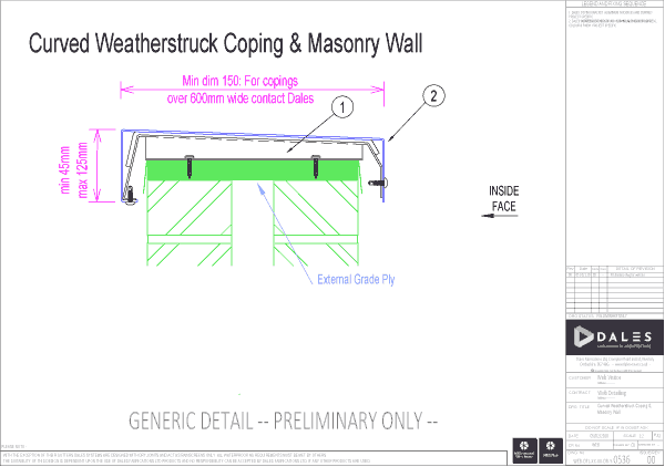 Curved Weatherstruck coping with masonry wall (ply)
