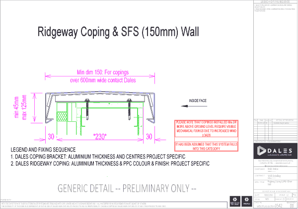 Ridgeway coping with 150mm SFS Wall