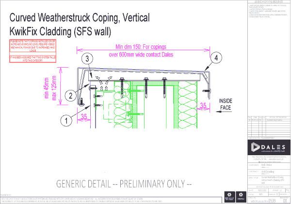 Curved Weatherstruck coping with KwikFix vertical cladding (SFS wall)