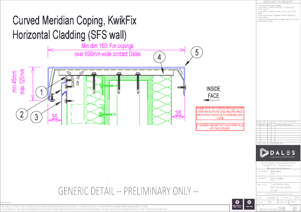 Curved Meridian coping with KwikFix horizontal cladding (SFS wall)