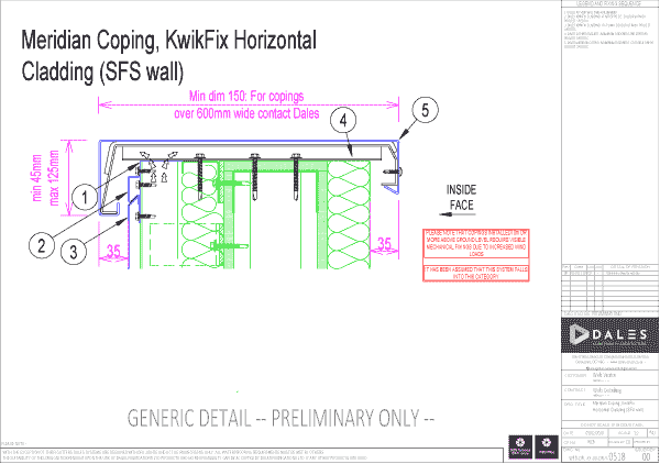 Meridian coping with KwikFix horizontal cladding (SFS wall)