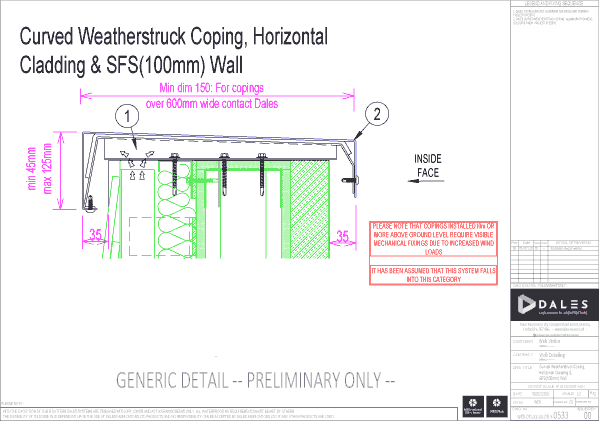 Curved Weatherstruck coping with 100mm SFS Wall