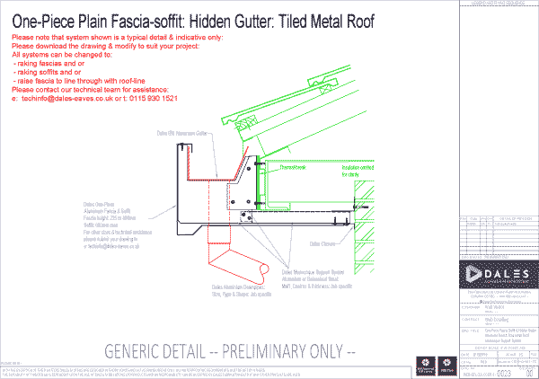 One piece hidden gutter with plain fascia and soffit
