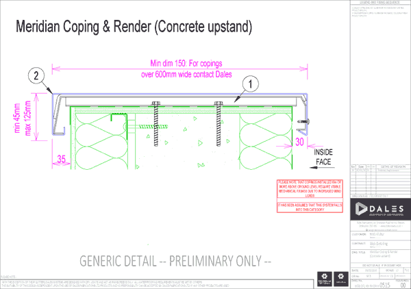 Meridian coping with render & concrete upstand