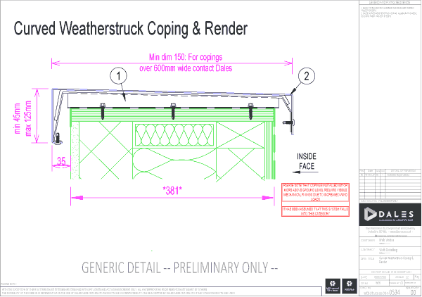 Curved Weatherstruck Aluminium coping with render