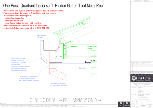 One piece quadrant fascia/soffit