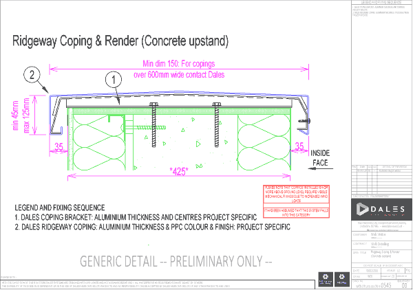 Ridgeway coping with render & concrete upstand