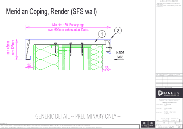 Meridian coping with render (SFS wall)