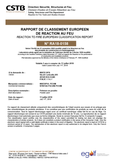 Syntha Pulvin Class 1 Powder: EN 13501-1:2022 Reaction to Fire Classification
