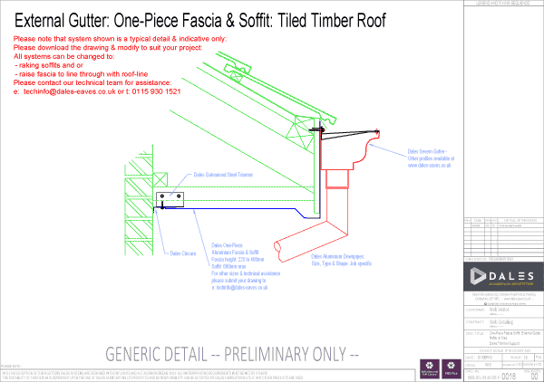 Plain fascia and soffit with one piece external gutter