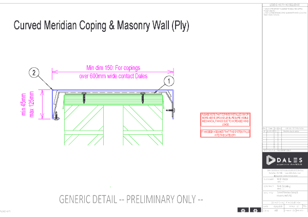 Curved Meridian coping with masonry wall (ply)