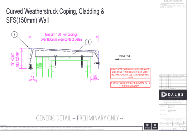 Curved Weatherstruck coping with 150mm SFS Wall