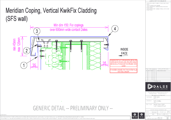 Meridian coping with KwikFix vertical cladding (SFS wall)