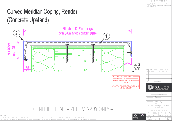 Curved Meridian coping with render & concrete upstand
